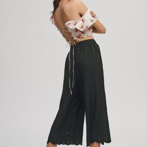 Brand New By Anthropologie Wide-Leg Eyelet Crop Pants - Picture 2 of 11